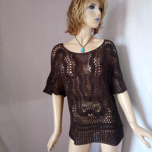 Coldwater Creek Sweaters - COLDWATER CREEK Brown Crocheted Sweater Top Sz M